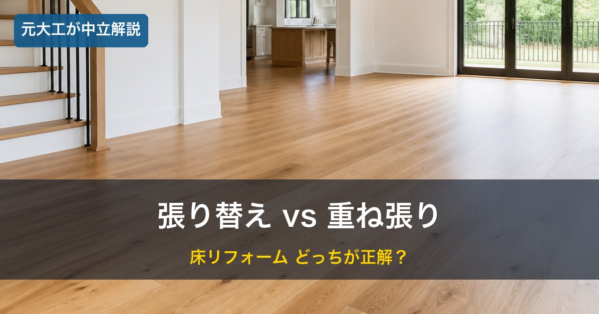 フローリングの床／張り替えと重ね張りの比較イメージ