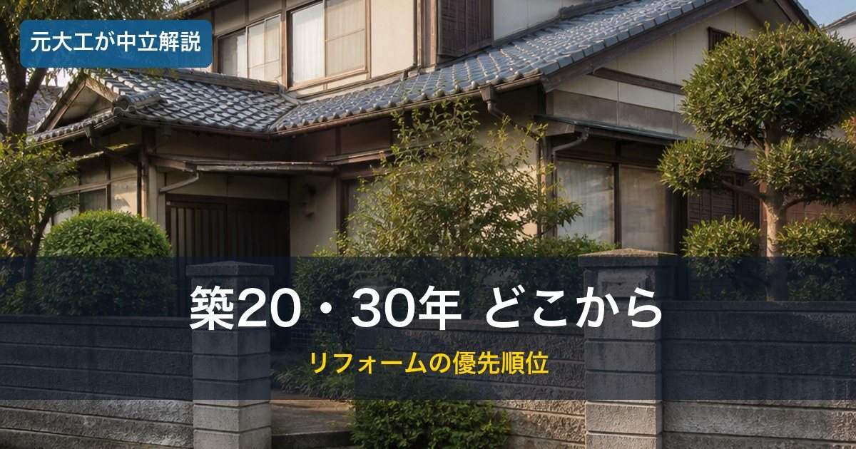 築20〜30年の一戸建ての外観／どこからリフォームするかのイメージ