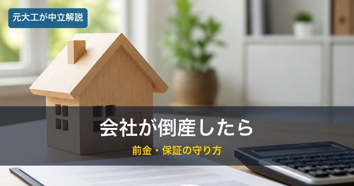 家の模型と契約書のある机／リフォーム会社が倒産したときの備えのイメージ