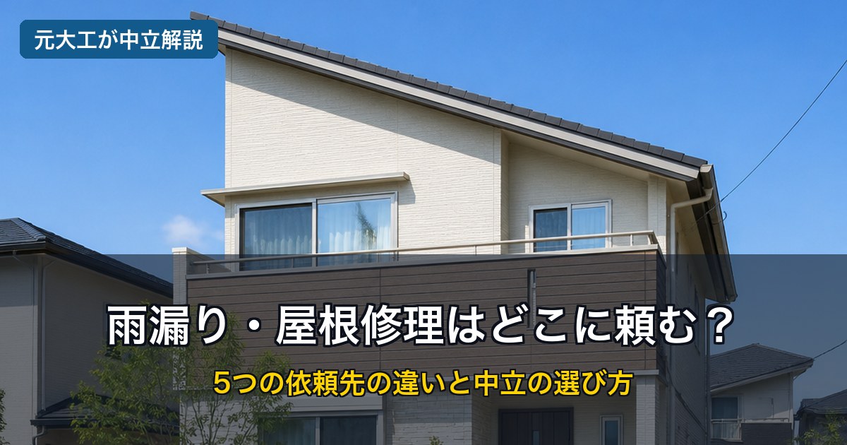雨漏り・屋根修理はどこに頼む？屋根専門業者・雨漏り調査専門・工務店・リフォーム会社・ハウスメーカーの違いと選び方を元大工が中立解説